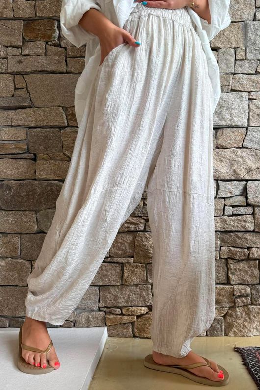 Lalli Damask Classic Tapered Barrel Leg Pant Stone